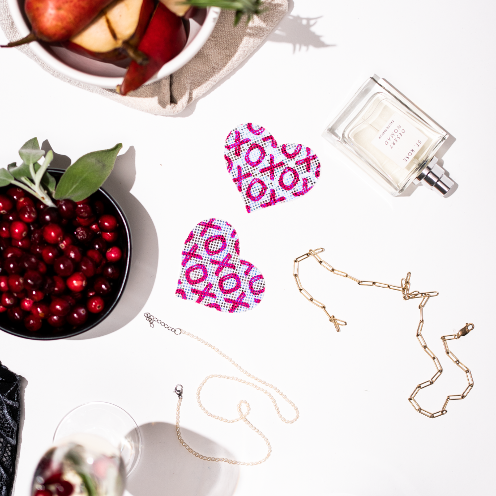 5-Pack: Love: Shattered Glass Disco Ball White with Pink XO Heart Nipple Pasties by Pastease® o/s