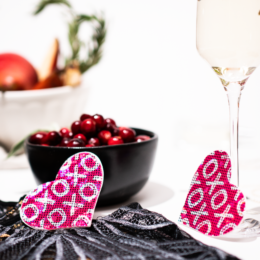 5-Pack: Love: Shattered Glass Disco Ball Pink with White XO Heart Nipple Pasties by Pastease® o/s