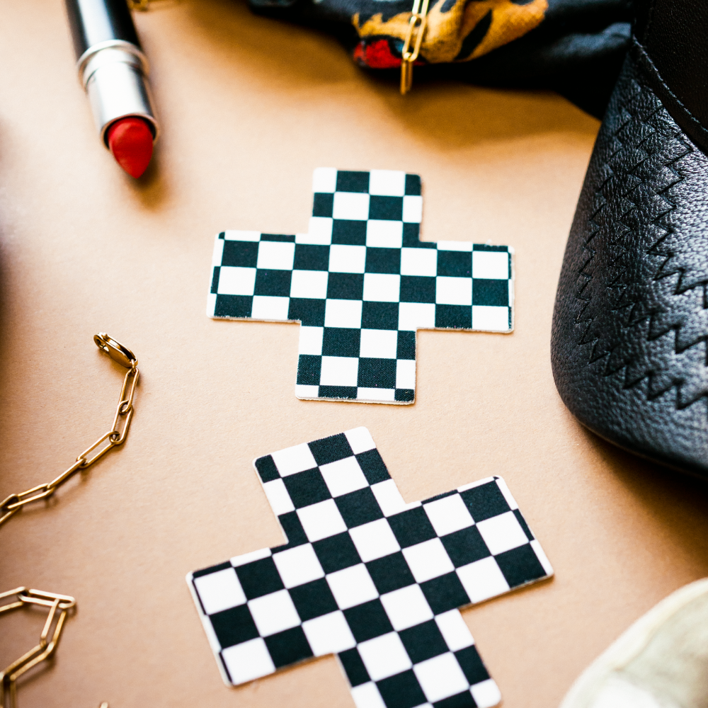 5-Pack: Plus X: Black & White Checker Cross Nipple Pasties by Pastease® o/s