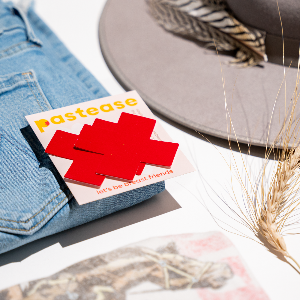 Plus X: Faux Latex Pleather Vinyl Red Cross Nipple Pasties by Pastease®