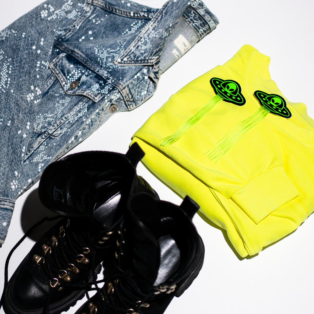 5 Pack: Tassel UFO Alien Glow-in-the-Dark Neon Green on Black Nipple Pasties by Pastease®