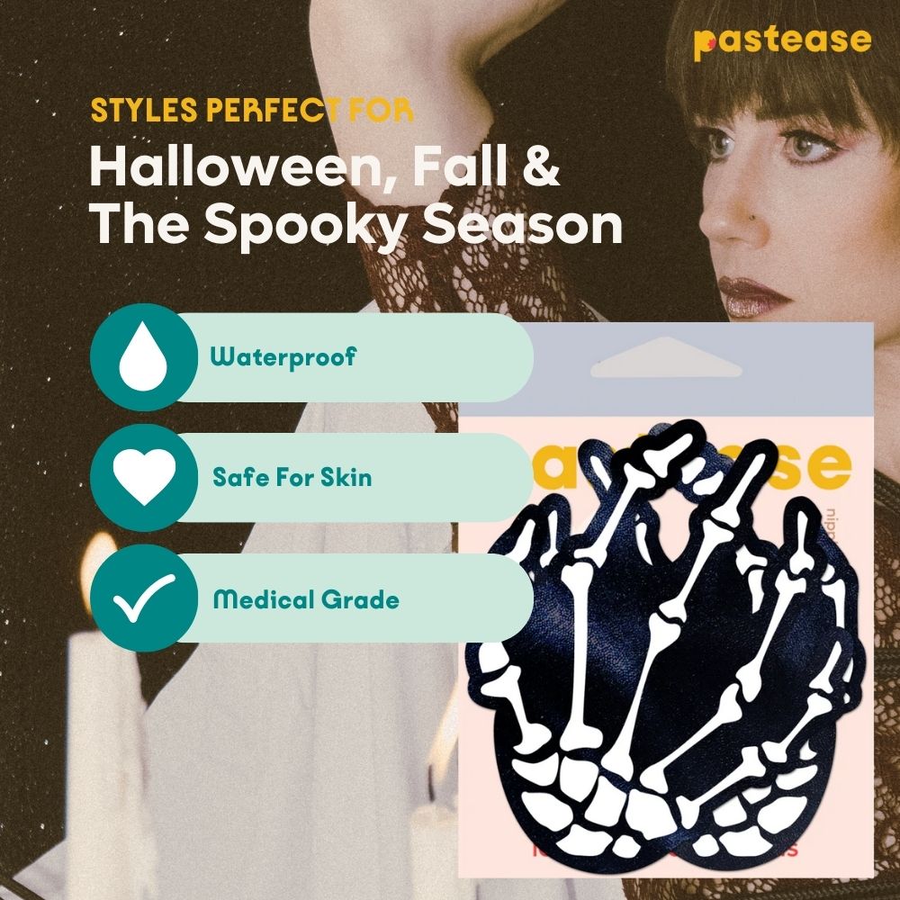 5-Pack: White Boney Skeleton Hands on Black Nipple Pasties by Pastease® o/s