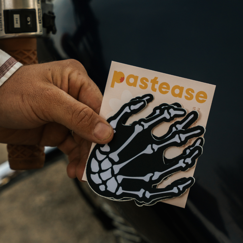 5-Pack: White Boney Skeleton Hands on Black Nipple Pasties by Pastease® o/s
