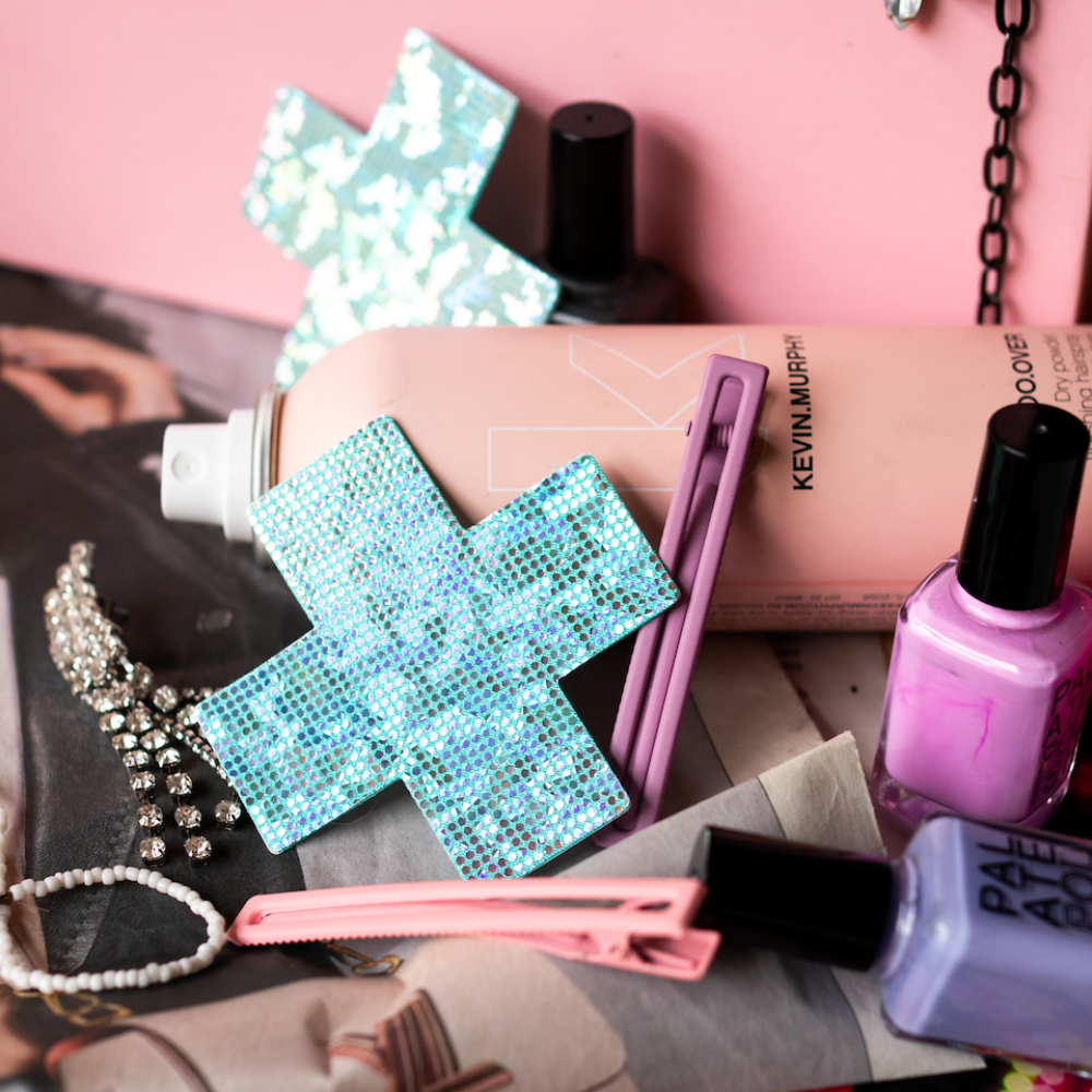 5-Pack: Plus X: Shattered Glass Disco Ball Glitter Seafoam Cross Nipple Pasties by Pastease®