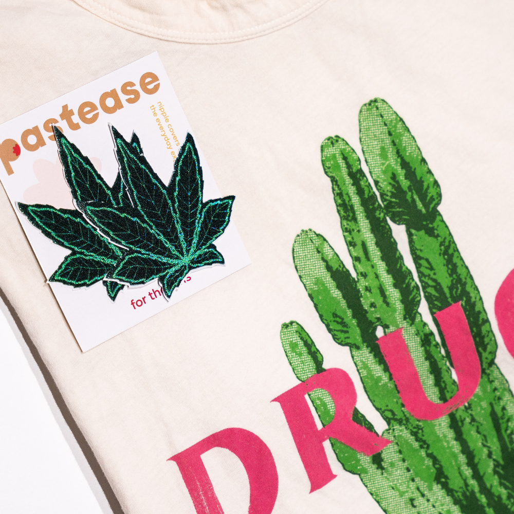 5-Pack: Indica Pot Leaf: Glitter Green Weed Nipple Pasties by Pastease® o/s