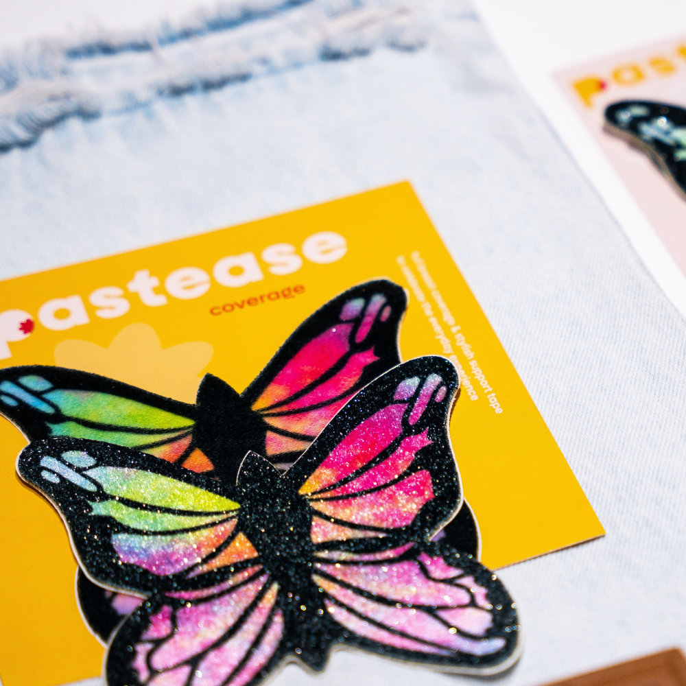 5 Pack: Coverage: Butterfly Rainbow Twinkle Velvet Full Breast Covers Support Tape by Pastease