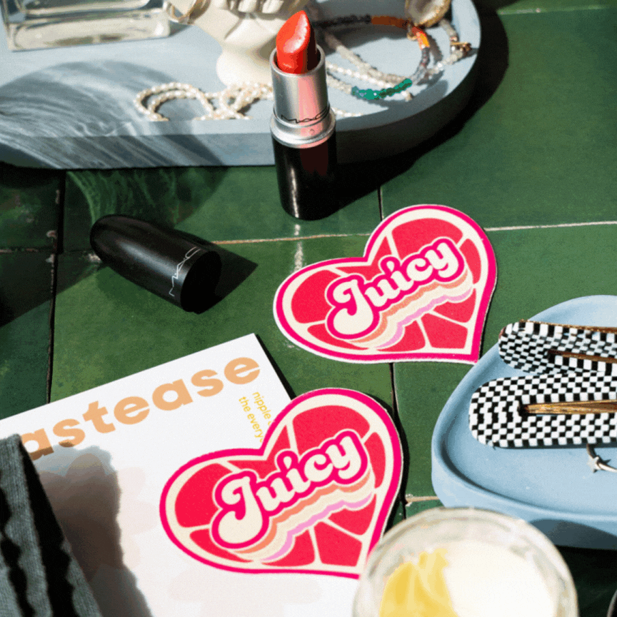 5 Pack: Love: 'Juicy' Pink Grapefruit Retro Heart Pasties Affirmations by Pastease