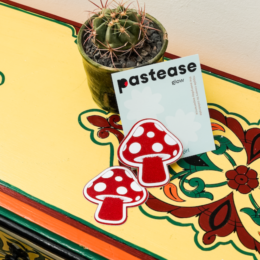 5 Pack: Mushroom: Shiny Red & White Glow-in-the-Dark Shroom Nipple Pasties by Pastease®