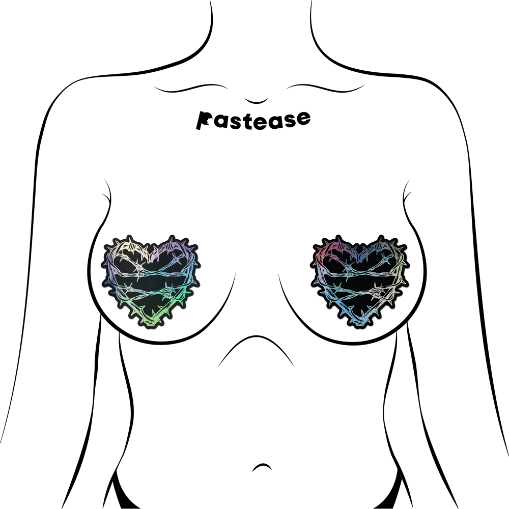 5 Pack: Barbed Wire Heart Pasties Holographic Nipple Covers by Pastease®