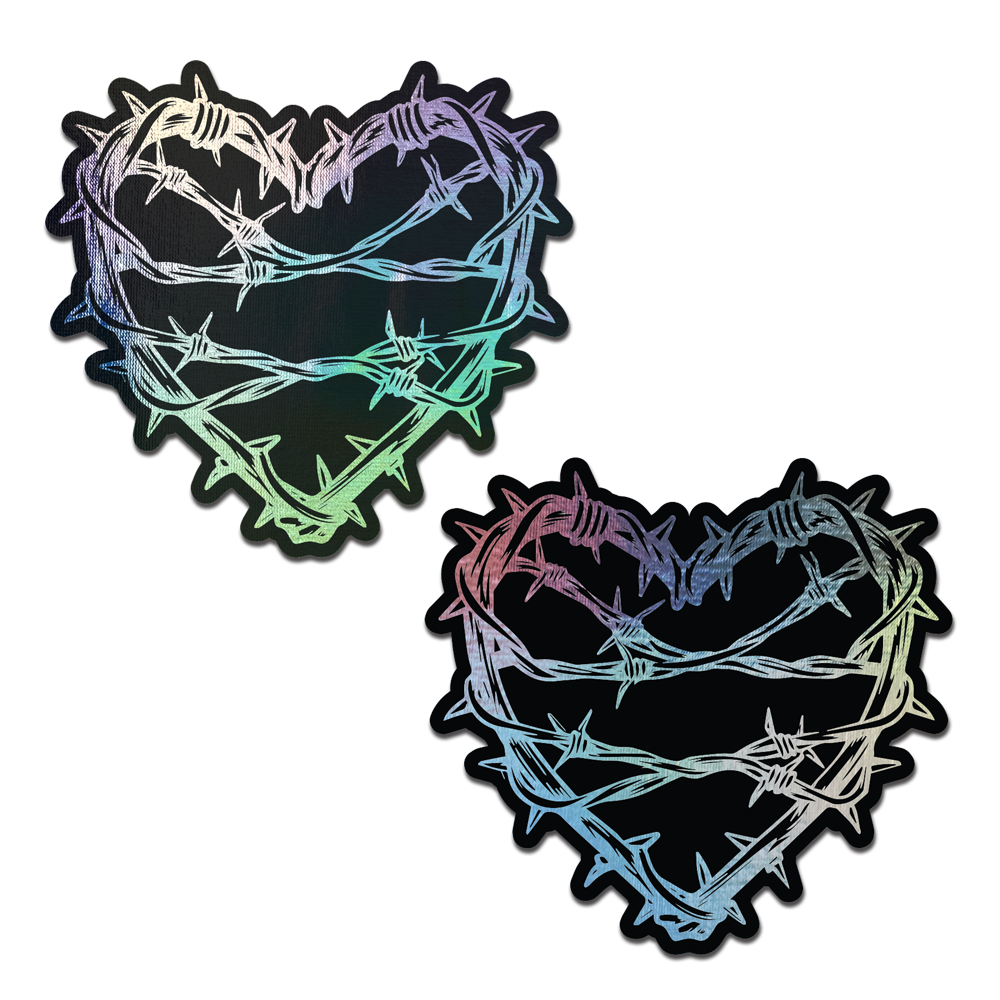 5 Pack: Barbed Wire Heart Pasties Holographic Nipple Covers by Pastease®