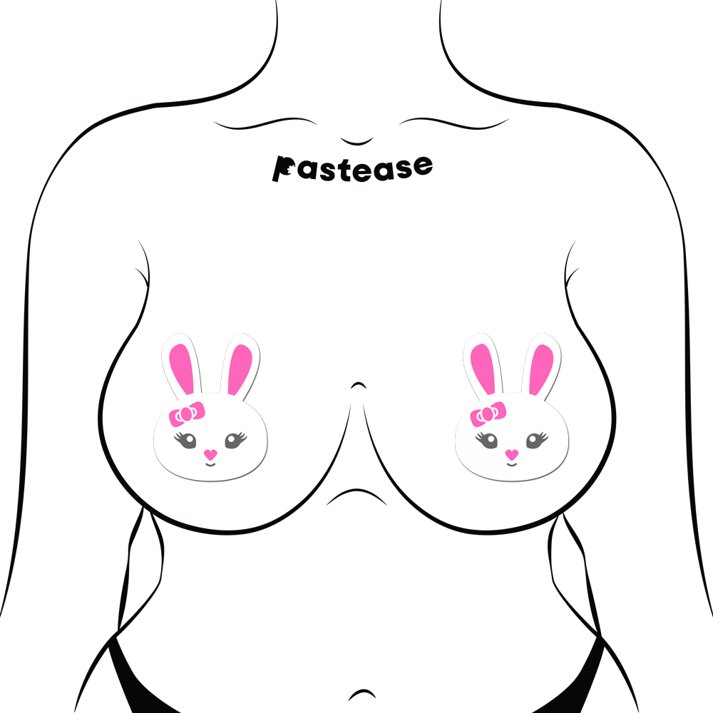 5-Pack: Bunny: Cute White Bunny with Pink Heart Nose, Ears, & Bow Nipple Pasties by Pastease® o/s
