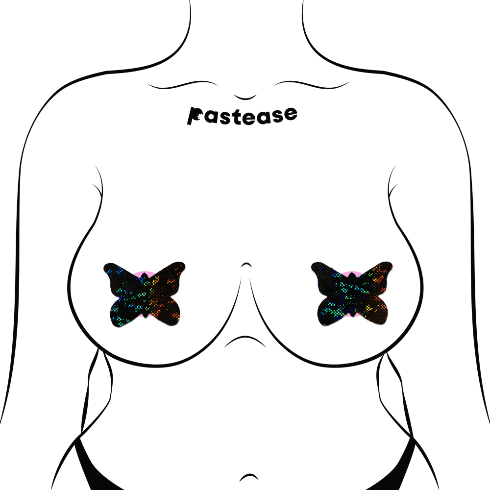 5 Pack: Butterfly: Shattered Glass Disco Ball Glitter Black Butterflies Nipple Pasties by Pastease® o/s