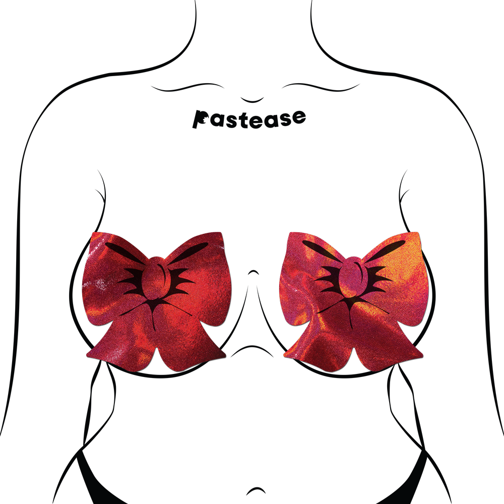 5 Pack: Coverage: Bow Red Holographic Breast Covers Support Tape by Pastease