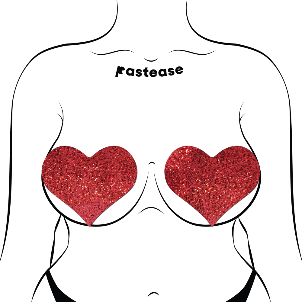 5 Pack: Coverage: Heart Glitter Red Full Breast Covers Support Tape by Pastease