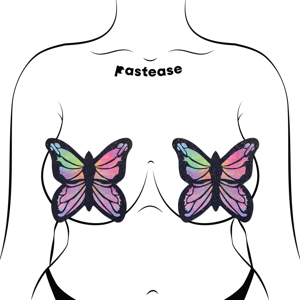 5 Pack: Coverage: Butterfly Rainbow Twinkle Velvet Full Breast Covers Support Tape by Pastease