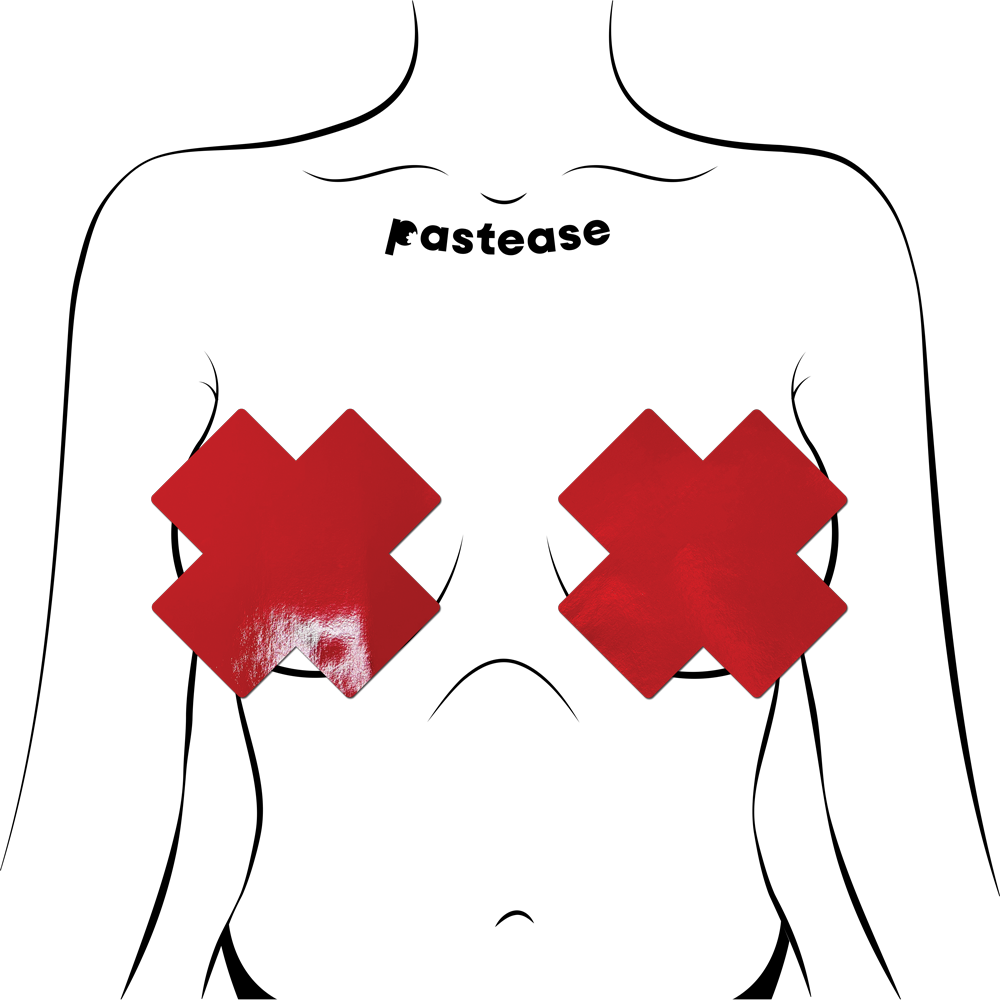 Coverage: Faux Latex Pleather Vinyl Red X Full Breast Covers Support Tape by Pastease