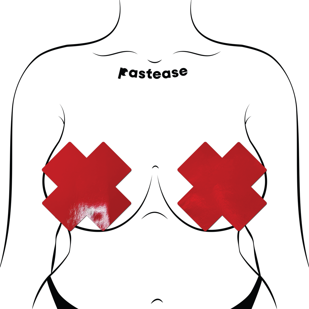 Coverage: Faux Latex Pleather Vinyl Red X Full Breast Covers Support Tape by Pastease