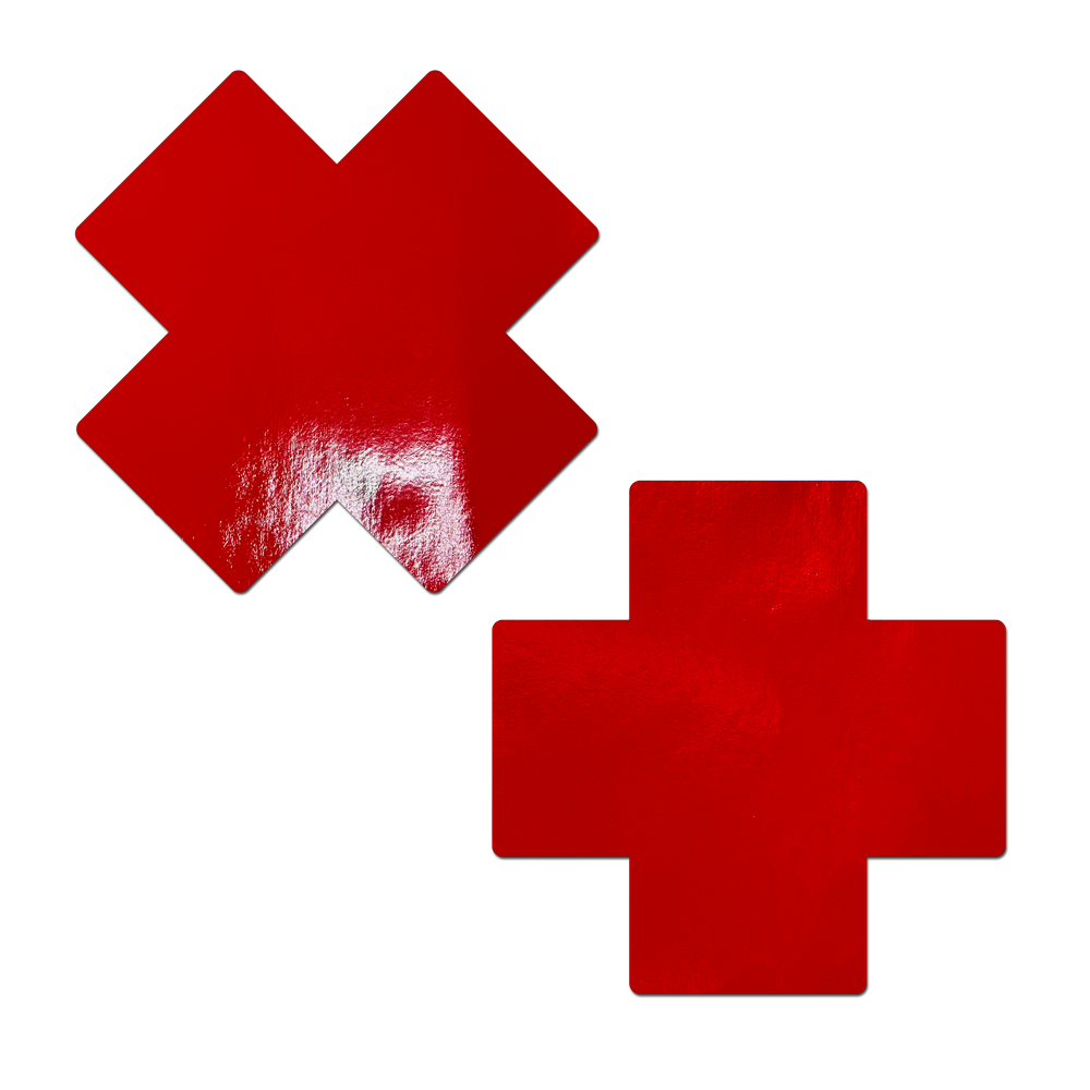 Coverage: Faux Latex Pleather Vinyl Red X Full Breast Covers Support Tape by Pastease