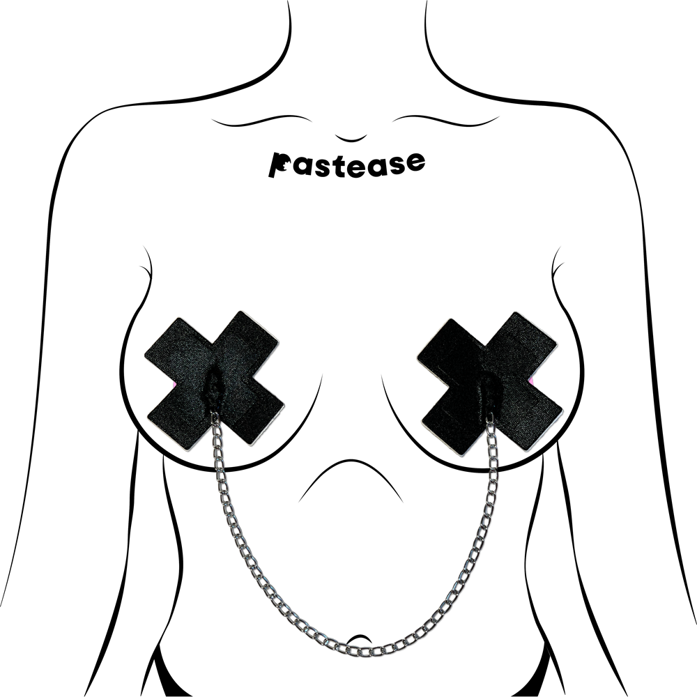 5-Pack: Chains: Liquid Black Plus X Cross with Chunky Silver Chain Nipple Pasties by Pastease® o/s