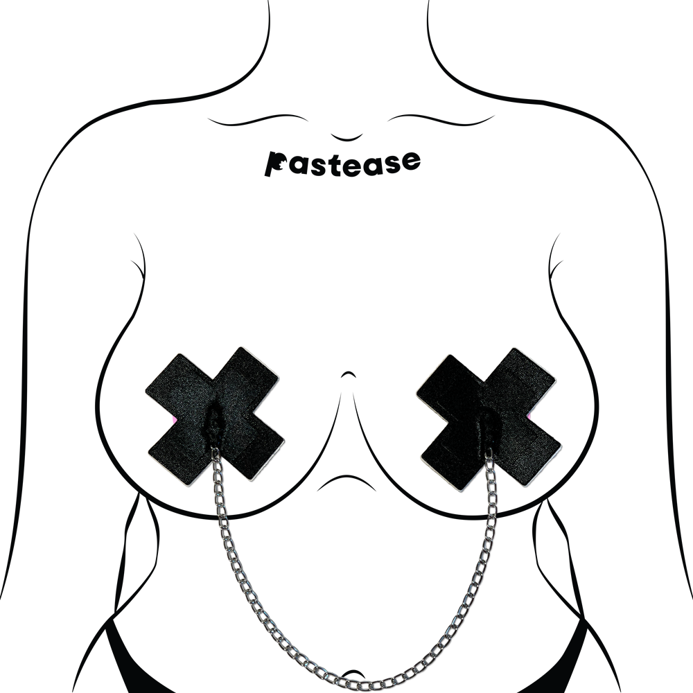 5-Pack: Chains: Liquid Black Plus X Cross with Chunky Silver Chain Nipple Pasties by Pastease® o/s