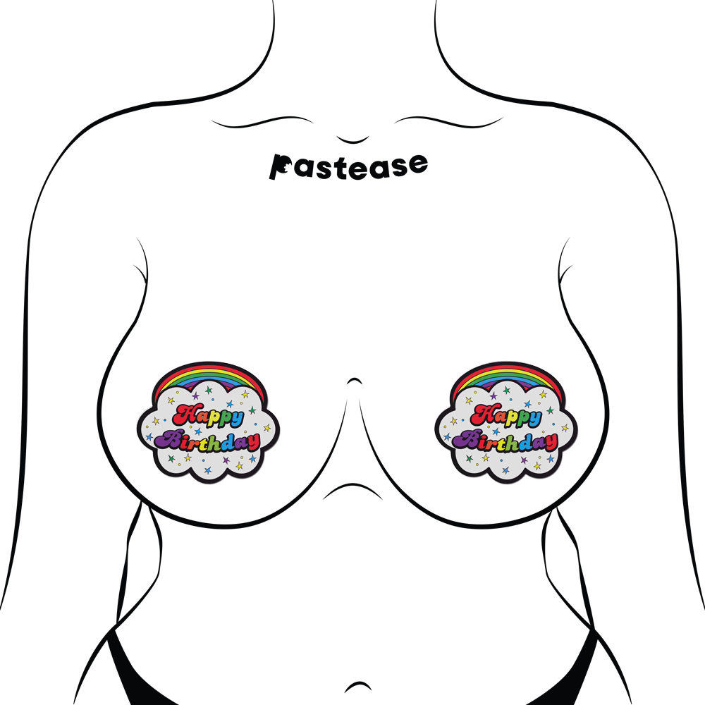 5-Pack: Cloud: Rainbow 'Happy Birthday' Cloud Nipple Pasties by Pastease® o/s