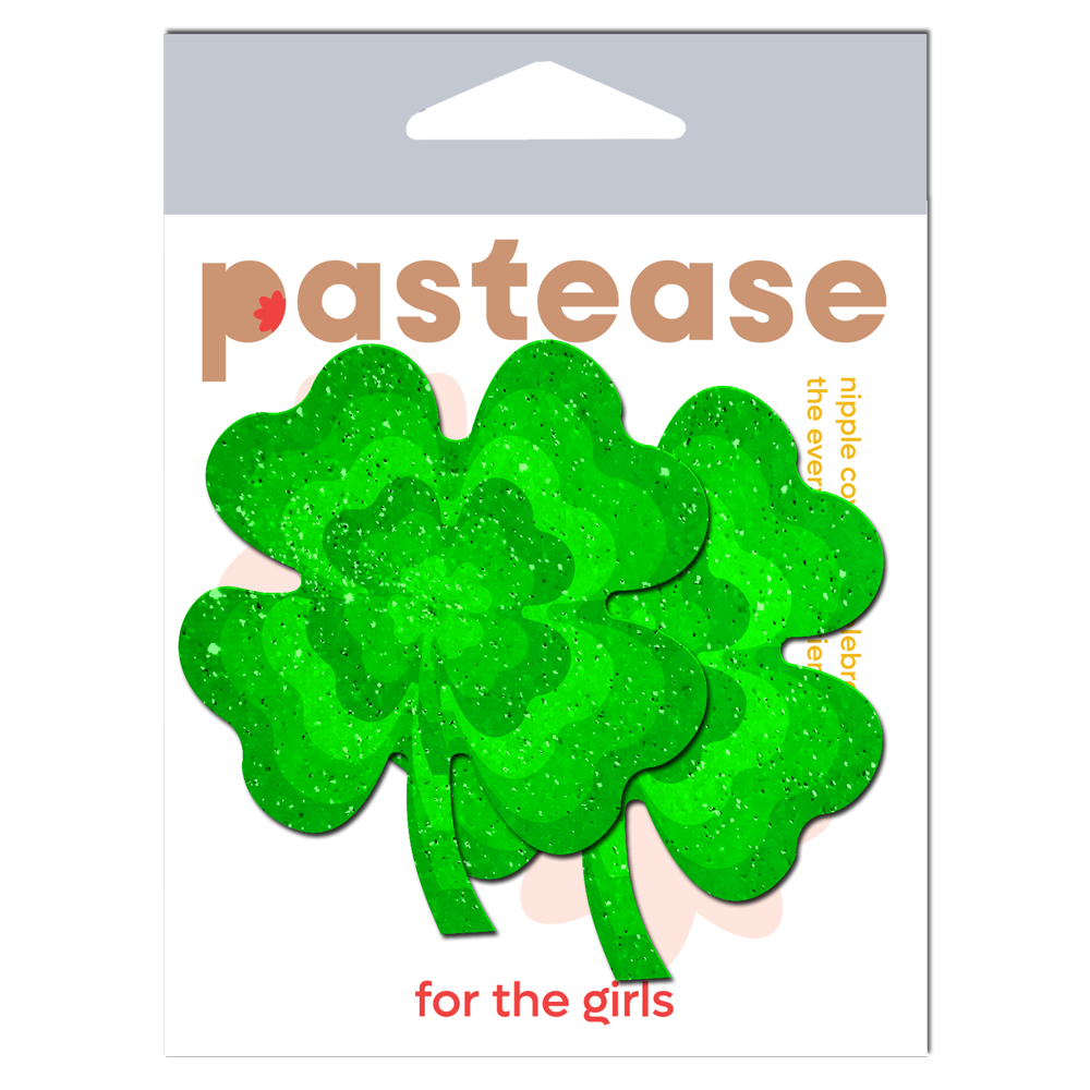 5-Pack: Four Leaf Clover Green Glitter Velvet Pumping Shamrock Nipple Pasties by Pastease®