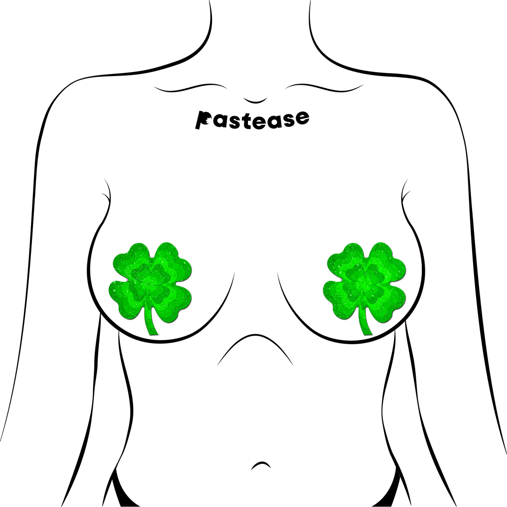 5-Pack: Four Leaf Clover Green Glitter Velvet Pumping Shamrock Nipple Pasties by Pastease®