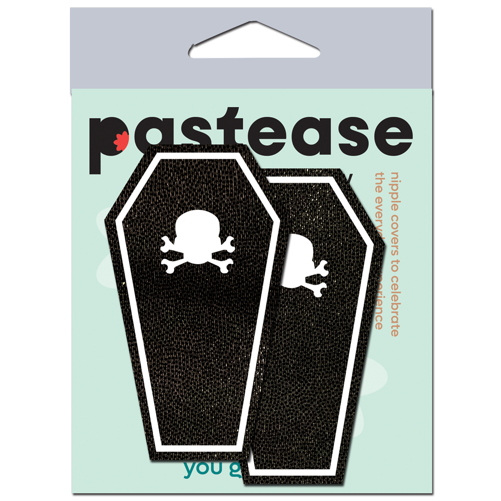 5-Pack: Black Coffin With Glow in the Dark Skull & Crossbones Halloween Breast Pasties by Pastease®