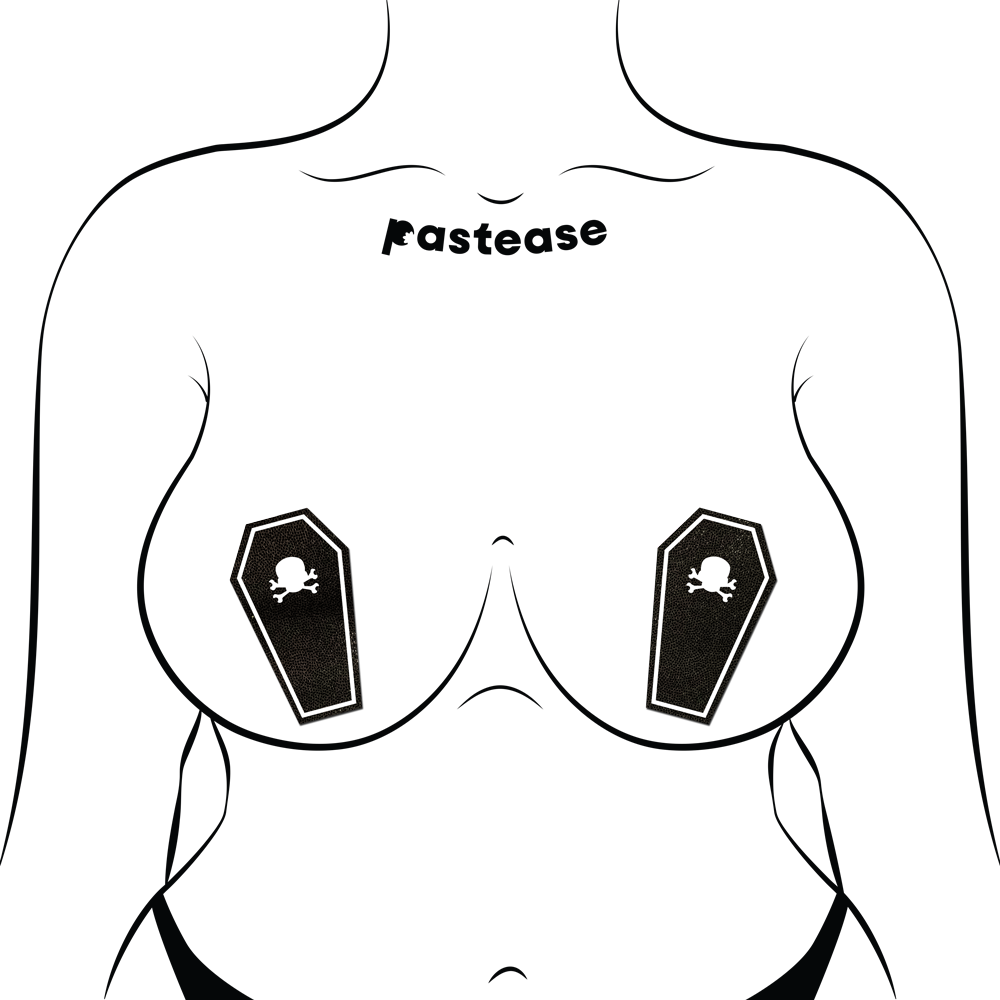 5-Pack: Black Coffin With Glow in the Dark Skull & Crossbones Halloween Breast Pasties by Pastease®