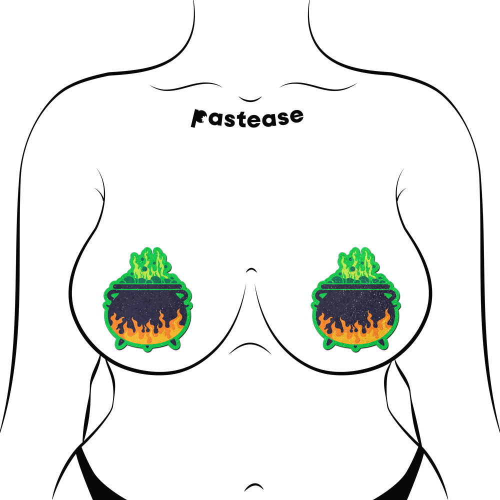 5-Pack: Cauldron: Black & Green Flaming Bubbling Witches Brew Nipple Pasties by Pastease o/s