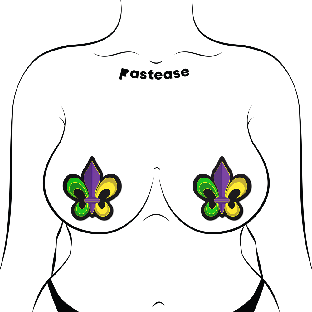 5-Pack: Fleur-de-lis: Purple, Yellow & Green Mardi Gras Nipple Pasties by Pastease®