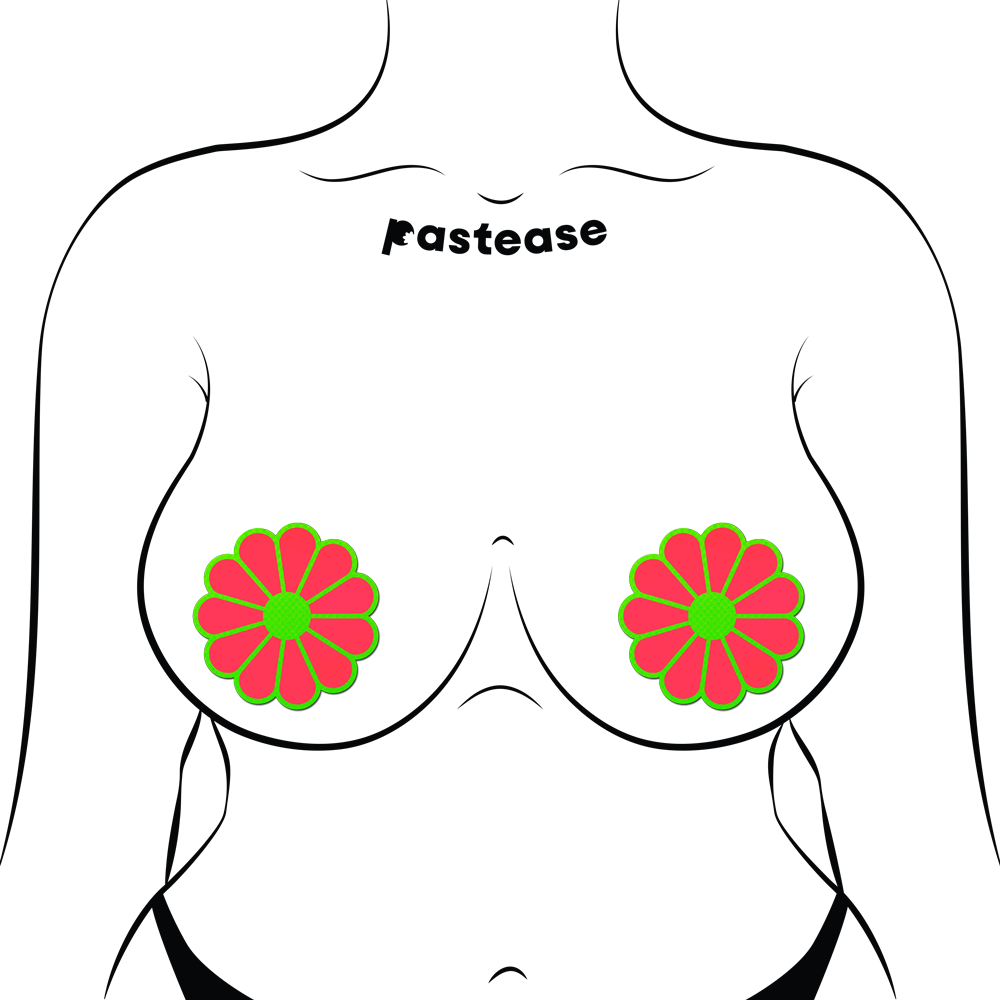 5-Pack: Daisy: Neon Green & Glow in the Dark Neon Pink Petal Pasties Nipple Covers by Pastease®