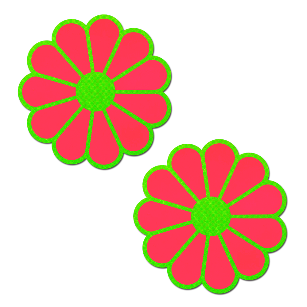 5-Pack: Daisy: Neon Green & Glow in the Dark Neon Pink Petal Pasties Nipple Covers by Pastease®