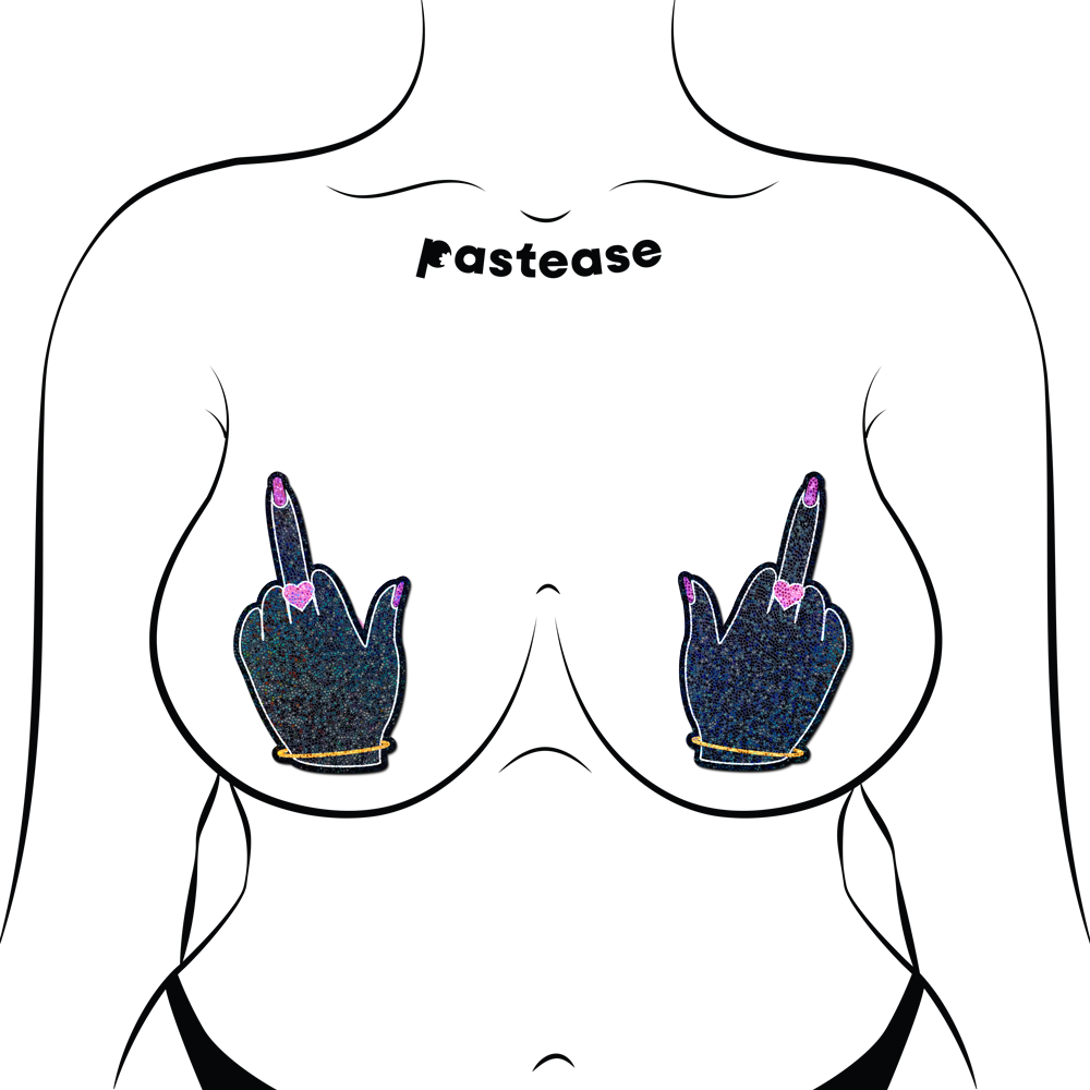 5-Pack: Middle Finger Pasties: Glittering F*ck You Lady Hands Nipple Covers by Pastease®