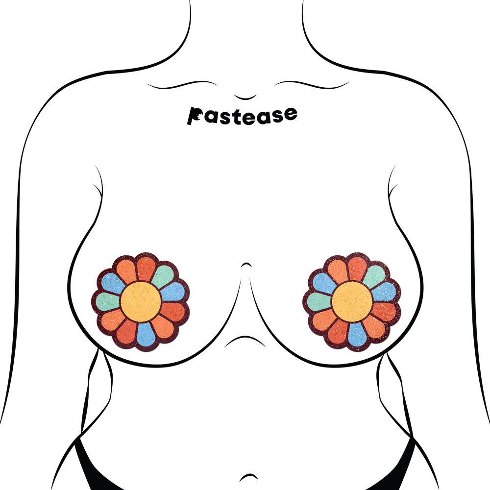 5 Pack: Rainbow Flower Pasties Hippy Rainbow Daisy Breast Covers by Pastease