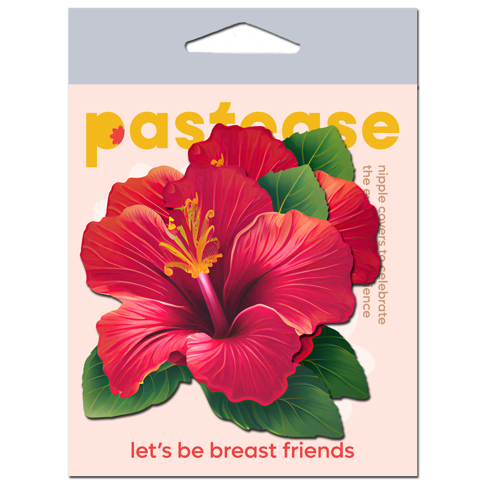 5-Pack: Tropical Vibrant Red Hawaiian Hibiscus Botanical Flower Breast Pasties by Pastease®