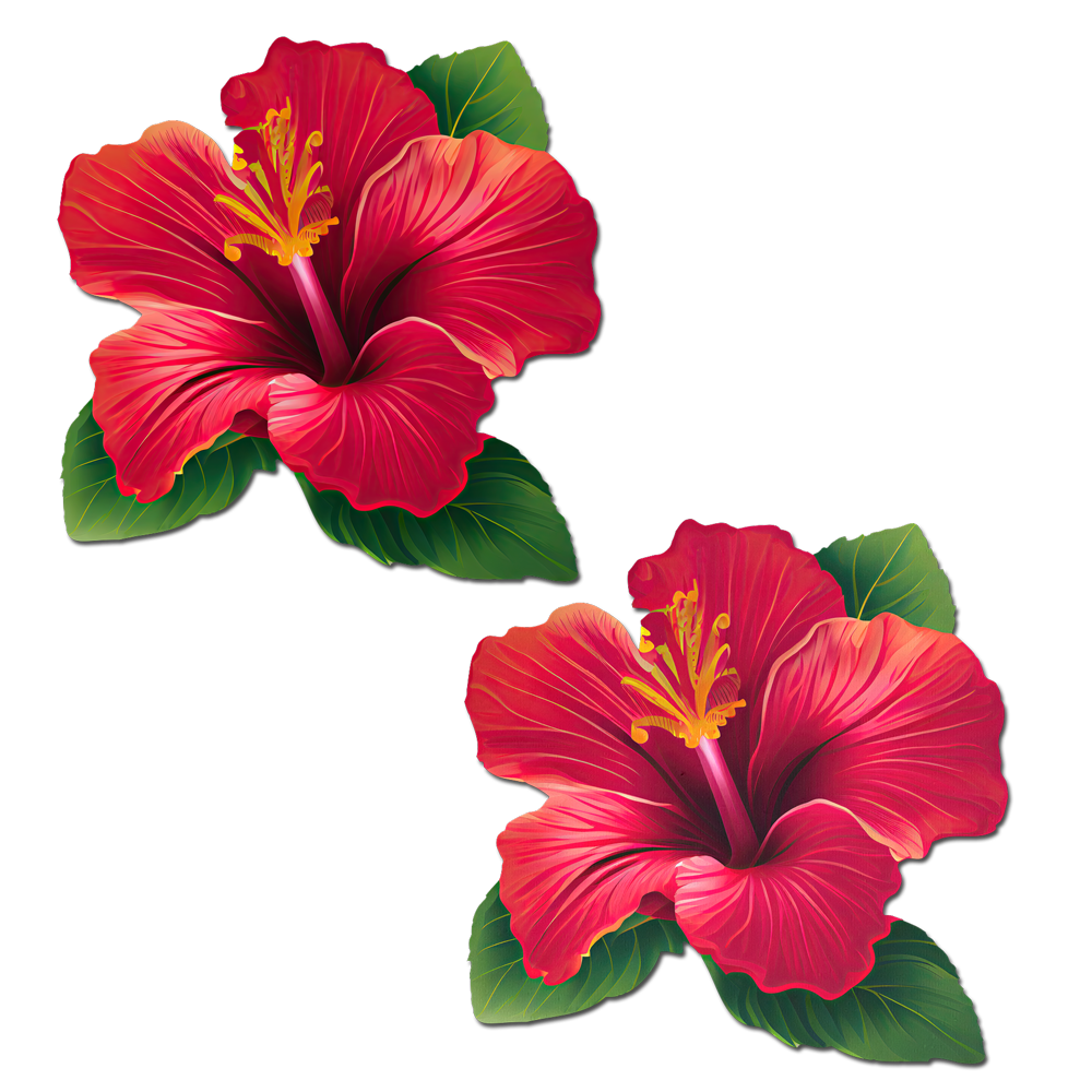 5-Pack: Tropical Vibrant Red Hawaiian Hibiscus Botanical Flower Breast Pasties by Pastease®
