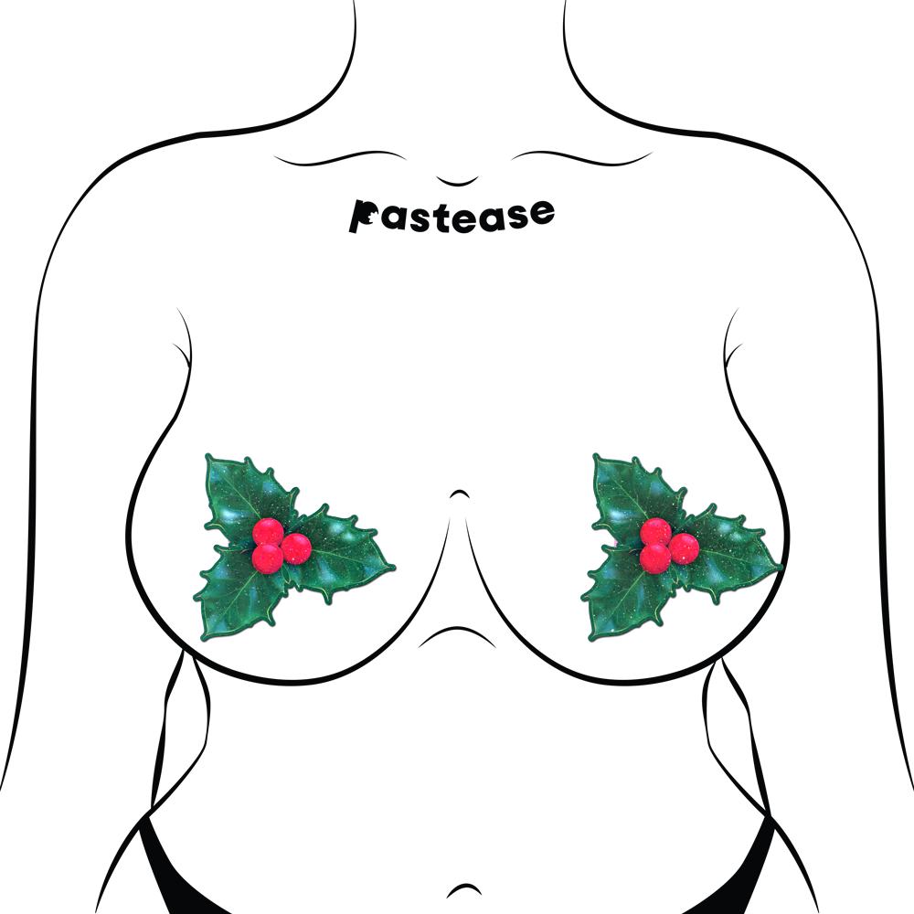 5-Pack: Christmas Winter Holly with Red Berries Nipple Pasties by Pastease®