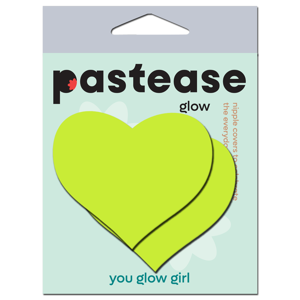 5-Pack: Love: Glow in the Dark Neon Yellow Heart Pasties Nipple Covers by Pastease®