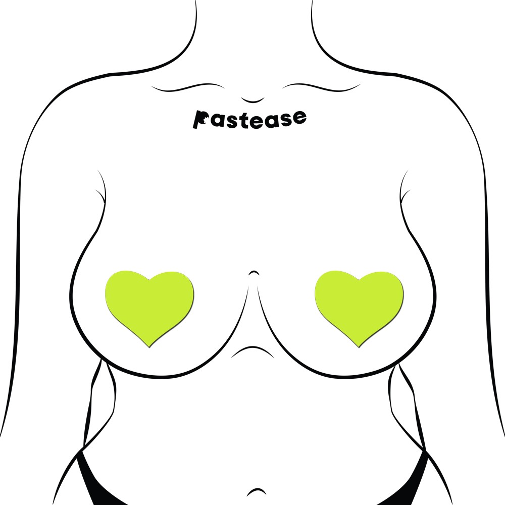 5-Pack: Love: Glow in the Dark Neon Yellow Heart Pasties Nipple Covers by Pastease®