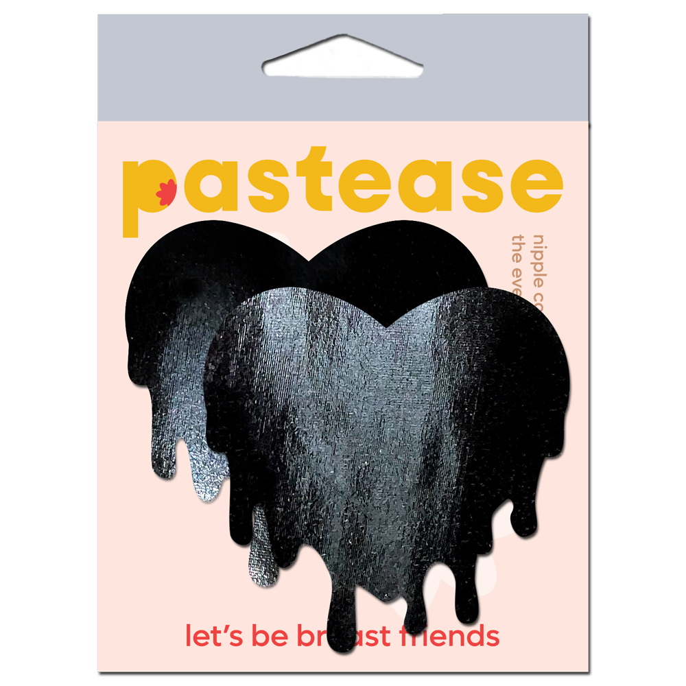 Melty Heart: Faux Latex Pleather Vinyl Black Melty Heart Nipple Pasties by Pastease®
