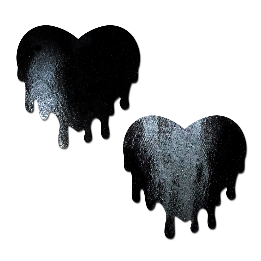Melty Heart: Faux Latex Pleather Vinyl Black Melty Heart Nipple Pasties by Pastease®