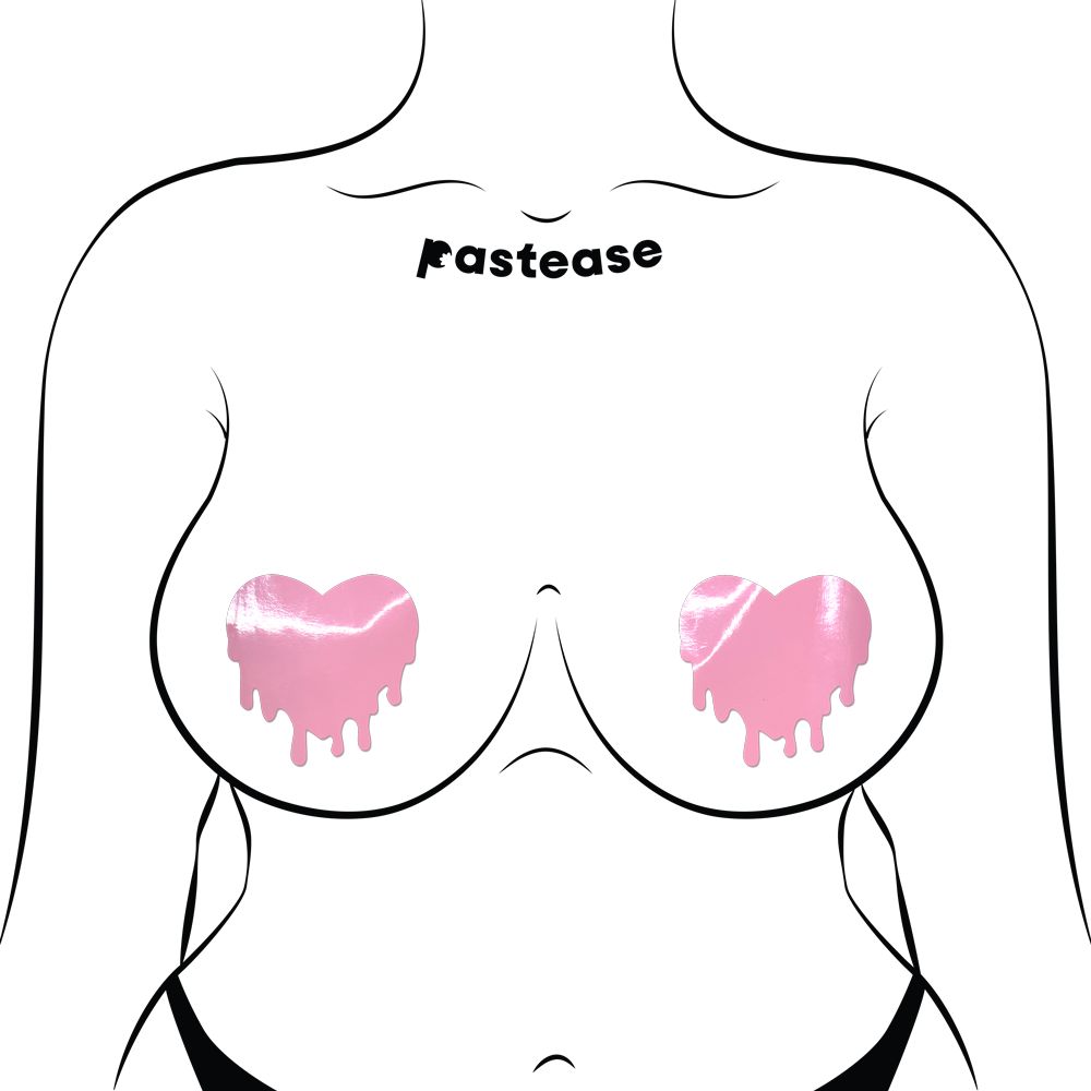 Melty Heart: Faux Latex Pleather Vinyl Baby Pink Melty Heart Nipple Pasties by Pastease®