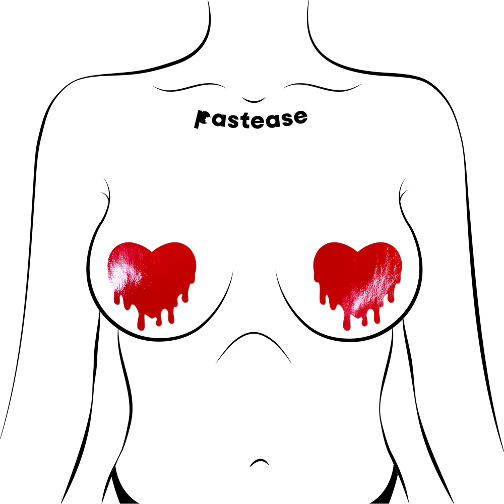 Melty Heart: Faux Latex Pleather Vinyl Red Melty Heart Nipple Pasties by Pastease®