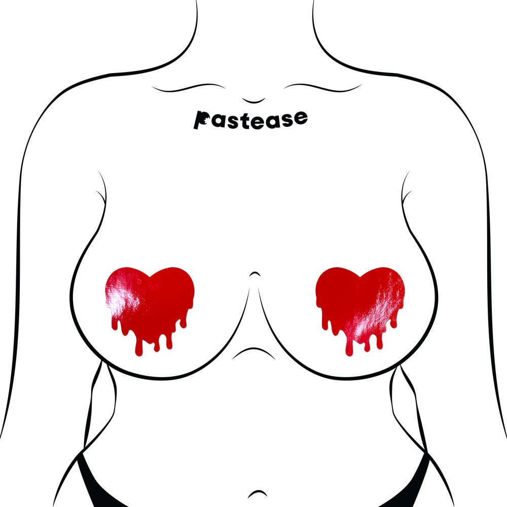 Melty Heart: Faux Latex Pleather Vinyl Red Melty Heart Nipple Pasties by Pastease®