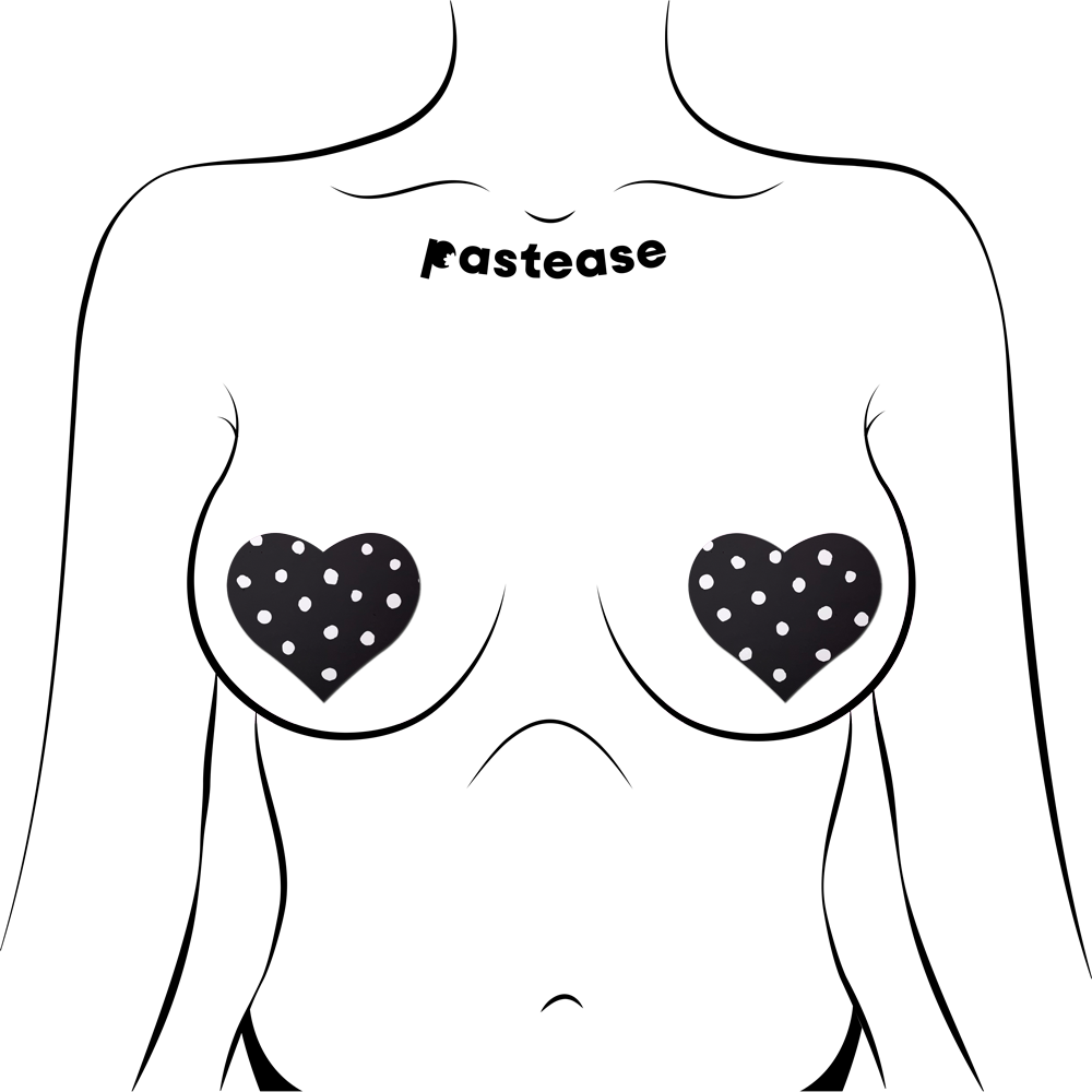 5-Pack: Black Heart with White Polka Dot Breast Pasties by Pastease®
