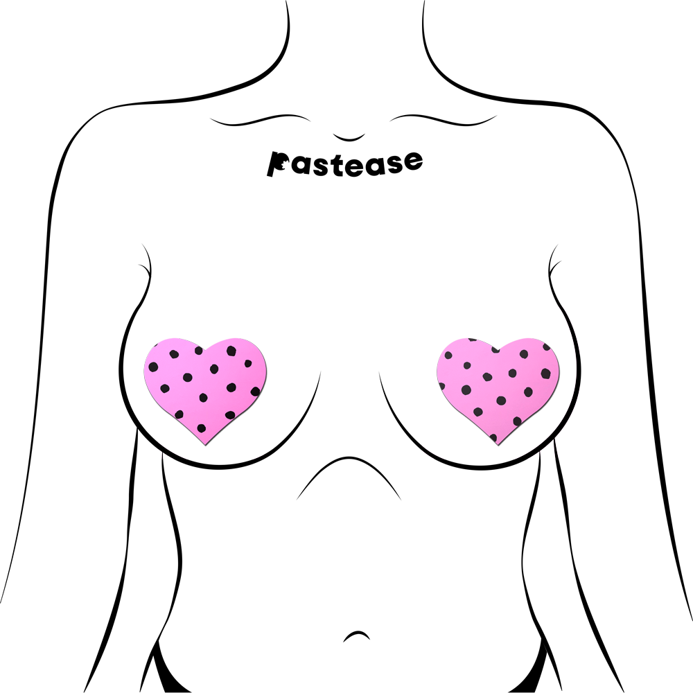 5-Pack: Pink Heart with Black Polka Dot Breast Pasties by Pastease®