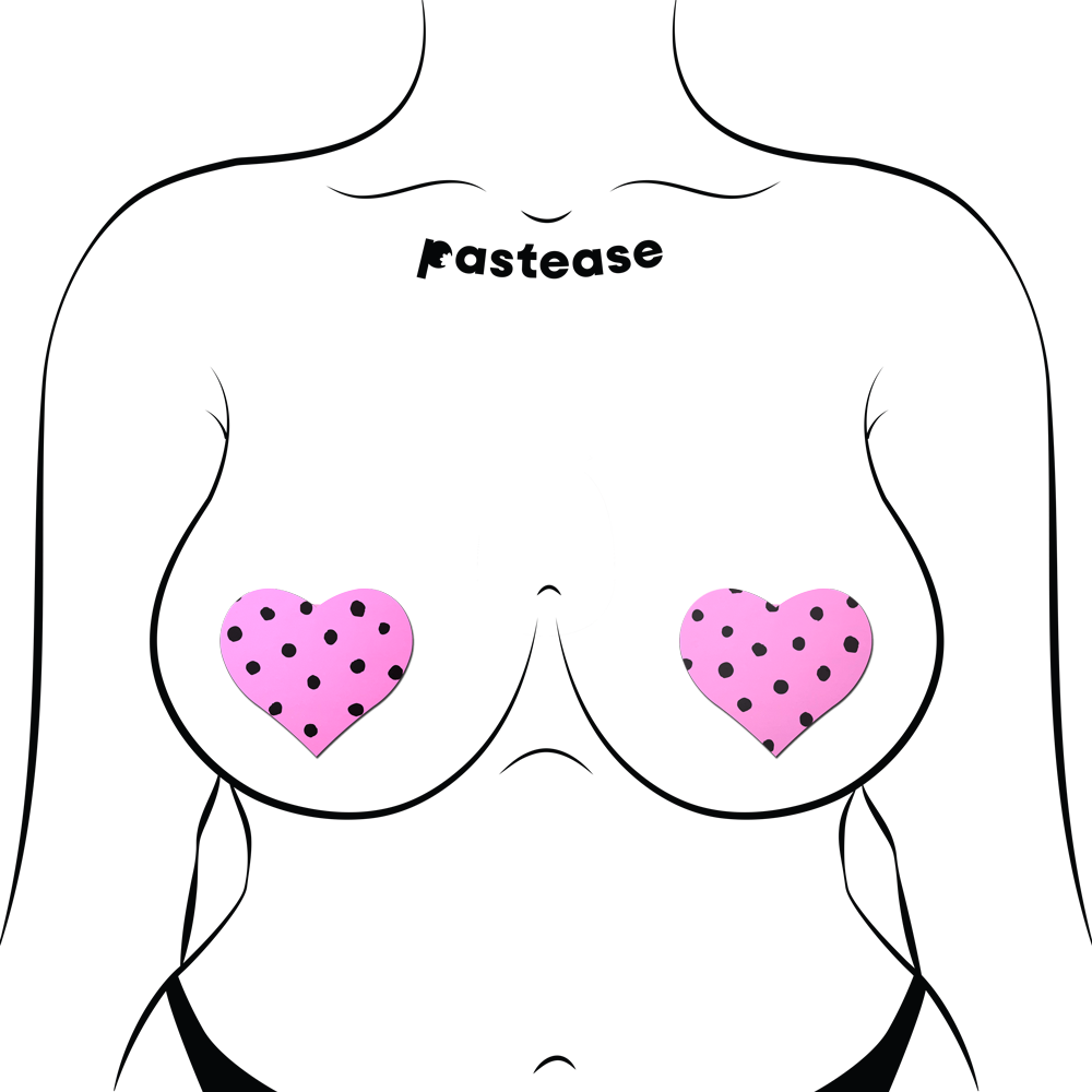 5-Pack: Pink Heart with Black Polka Dot Breast Pasties by Pastease®