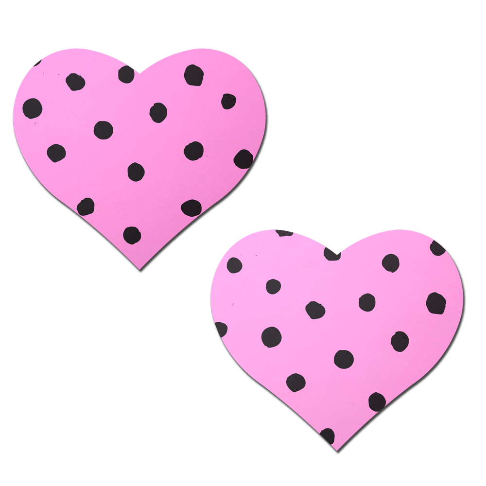 5-Pack: Pink Heart with Black Polka Dot Breast Pasties by Pastease®