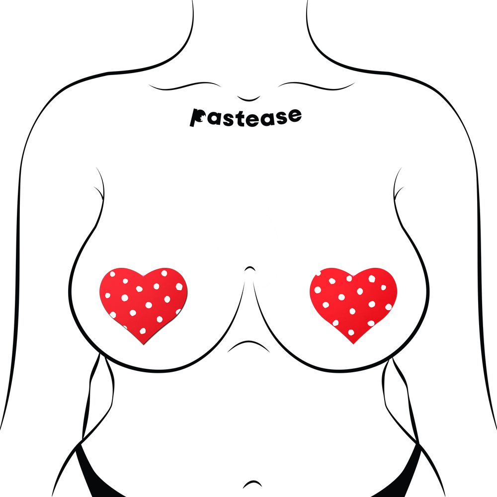 5-Pack: Red Heart with White Polka Dot Breast Pasties by Pastease®